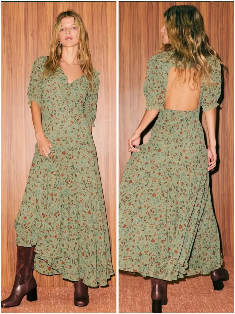 Reformation Evra Floral Ruffle Midi Dress Ponderosa Green Size 6 NWT Romantic - Picture 12 of 12